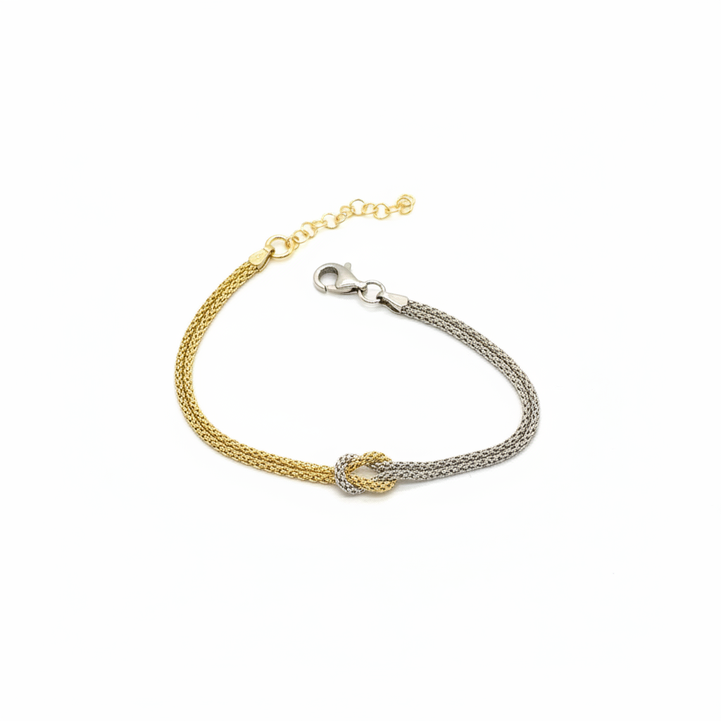 Bracciale Nodo Bicolore in Argento 925 e Oro – Regolabile
