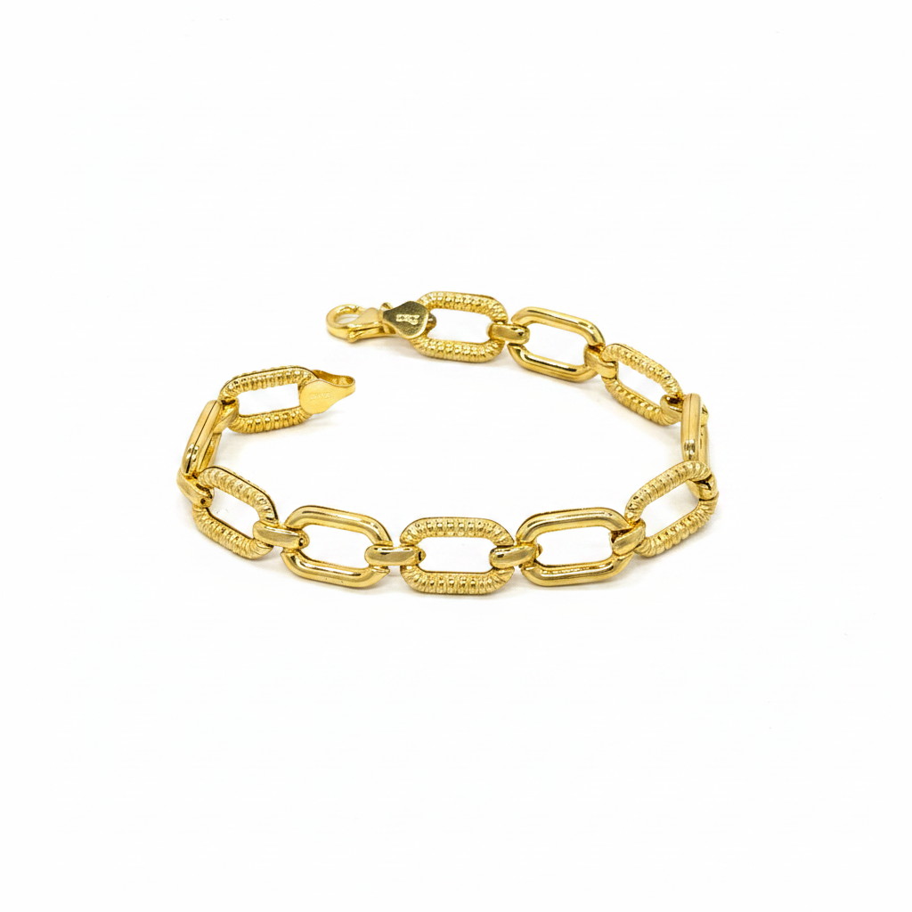 Bracciale Argento 925 Bagnato Oro con Rettangoli – Eleganza Moderna