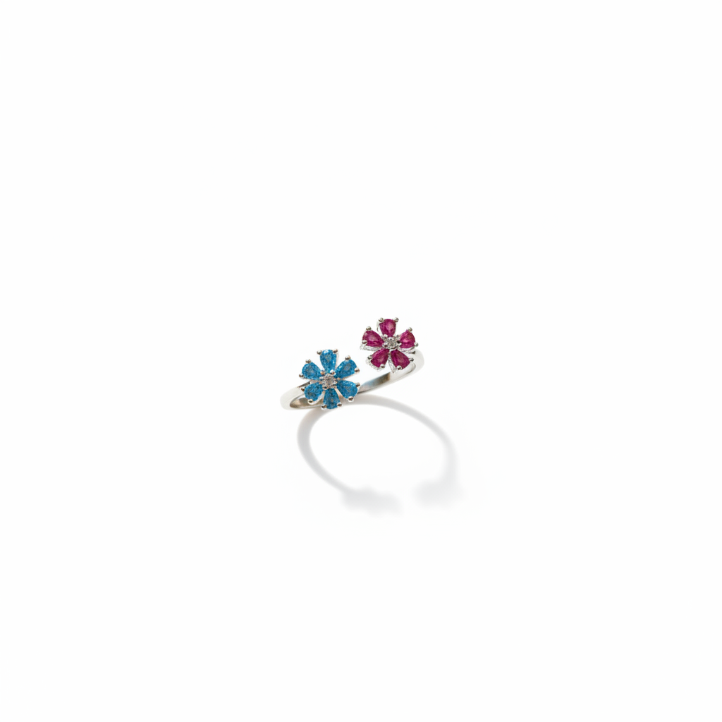 Anello Due Fiori Colorati Argento 925 – Fresco e Femminile