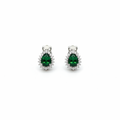 Orecchini a Clip Argento 925 con Pietra Verde e Cornice di Zirconi Bianchi