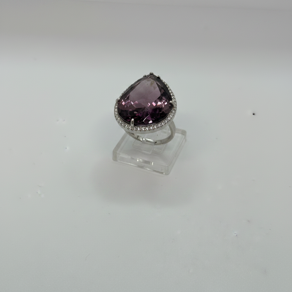 Anello Argento 925 Pietra Viola o Blu a Goccia con Zirconi – Regolabile | AG silver