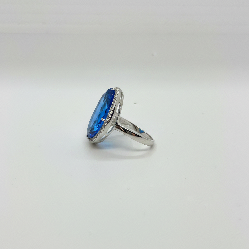 Anello Argento 925 Pietra Viola o Blu a Goccia con Zirconi – Regolabile | AG silver