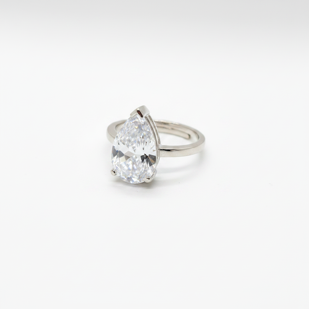 Anello Argento 925 Pietra Bianca a Goccia – Elegante e Regolabile | AG silver