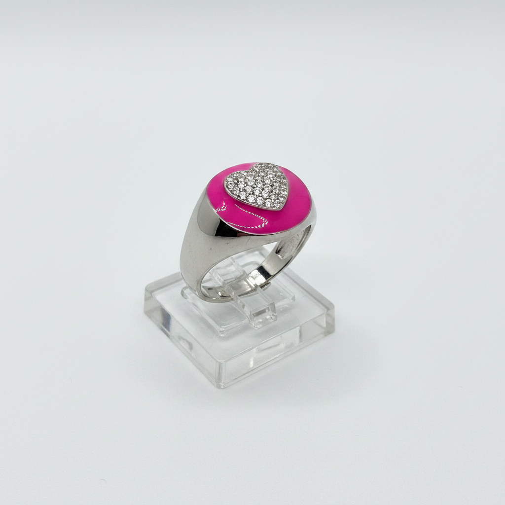 Anello Cuore Argento 925 con Zirconi e Smalto – Regolabile | AG silver